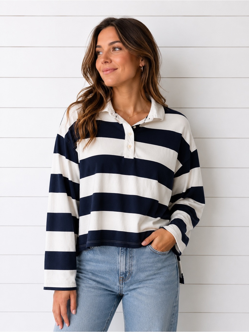 Old Navy Striped Long-Sleeve Polo - XL